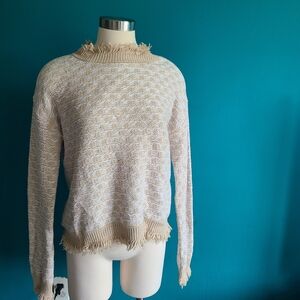 Burgess cotton cashmere knit sweater luxury size small neutral preppy mockneck